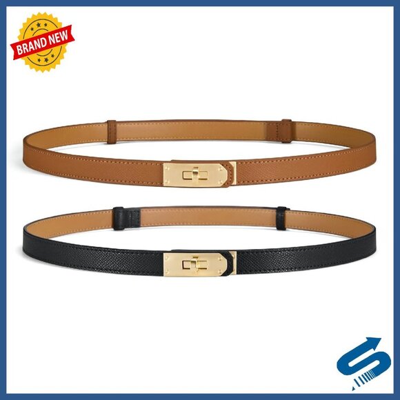 Skinny Leather Belt Adjustable Turn-Lock Buckle for Dresses Jeans Pants